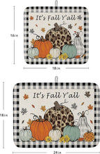 Fall Dish Drying Mat for Kitchen Counter Pumpkin Drying Pad Absorbent Drying Mats for Countertops Sinks Draining Racks Maple Leaves Black Buffalo Plaid Drainer Holiday Harvest Thanksgiving Decor 18x24