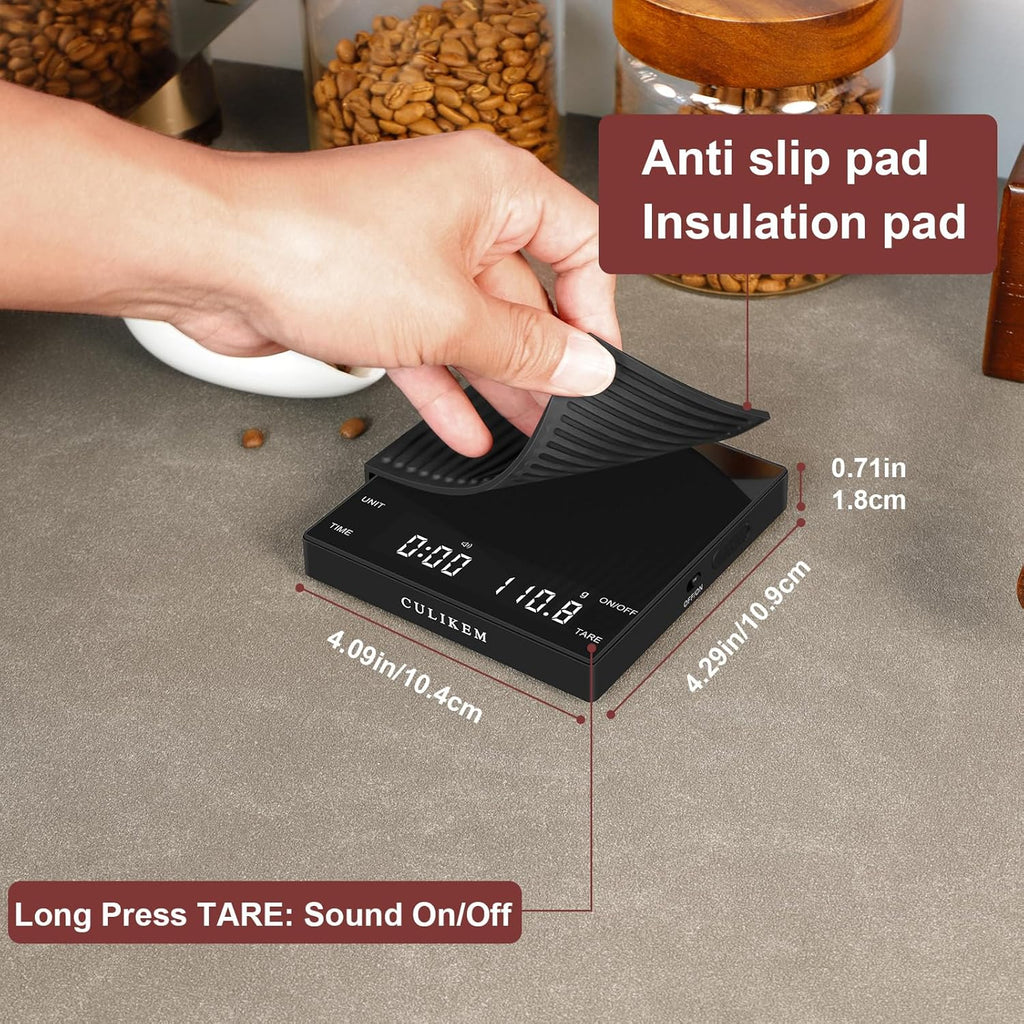 Coffee Espresso Scale with Timer, Kitchen Food Digital Matcha Scale, Rechargeable, Glass Mirror Design, for Barista, 0.3-2000g/0.1g