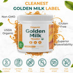 Organic Golden Milk Powder with Vitamins D3 & K2, Turmeric, Ginger, Curcumin, Cinnamon, KSM66 Ashwagandha, Holy Basil & Natural Prebiotics– Delicious Unsweetened Turmeric Tea Latte - 3 Pack