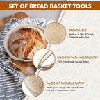 Sourdough Bread Baking Supplies, Sourdough Starter Kit, 2 9 Inch Round Banneton Bread Proofing Basket with 24 Oz Glass Jar, Sour Dough Tools with Danish Dough Whisk & Scraper