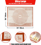 Silicone Pastry Mat 34X26 Inch Nonstick Baking Mat with Measurement, Perfect for Dough Mat, Pastry Board, Kitchen Counter Mat, For Dough, Pie Crust, Fondant, Pasta/Pizza, Red