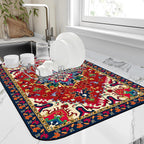 Dish Drying Mat Bohemia Tribal Carpet Texture Kitchen Mat 12"x19" Bsorbent Coffee Maker Mat for Dishes,Utensils Coffee Maker Pots and Pans Easy Clean Dish Slip Resistant Pad