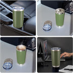 OMTech 20oz Tumblers Bulk, 6pc Stainless Steel Tumbler Set with Lid & Straw, Double Wall Vacuum Insulated Mug for Laser Engraver, Travel Coffee Mug for Hot & Cold Drinks, Army Green Powder Coated Cup