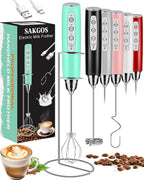 Milk Frother with Stand Rechargeable- Handheld Coffee Frother with 3 Stainless Whisks 3 Speed Adjustable, Electric Whisk Drink Mixer, Foam Maker Blender for Matcha Latte Cappuccino Chocolate