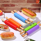 Dandat Small Rolling Pin Kids 12 Inch Mini Silicone Rolling Pin for Baking Non Stick Kids Dough Roller with Wooden Handle for Kitchen Cookie Pastry Fondant Cake 6 Colors (12 Pcs)