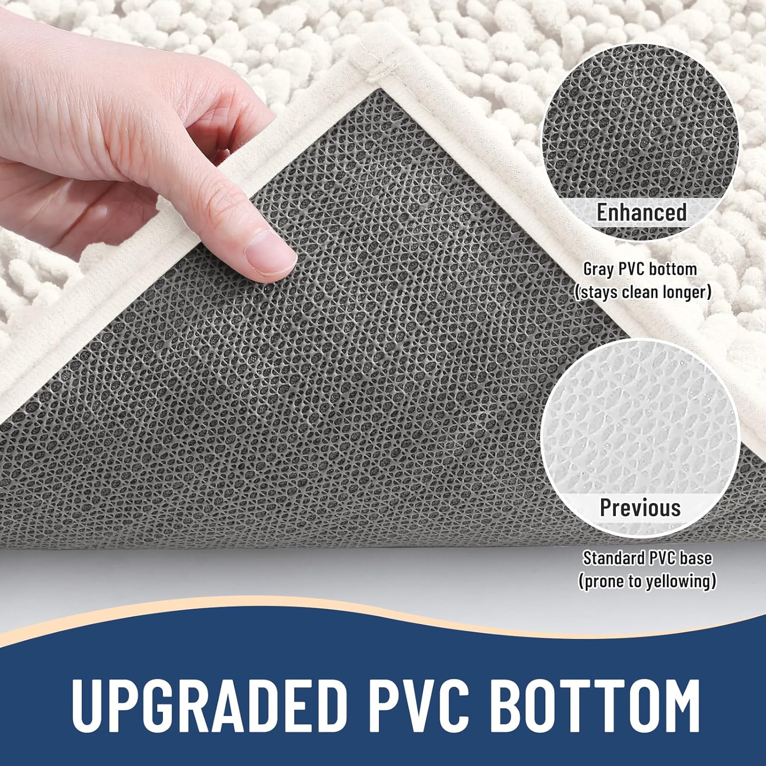 Arotive Luxury Chenille Bathroom Rug Mat, Extra Soft Thick Absorbent Shaggy Bath Rugs, Non-Slip Machine Wash Dry, Plush Bath Mats for Bathroom, Shower and Tub, 70x24, Ivory