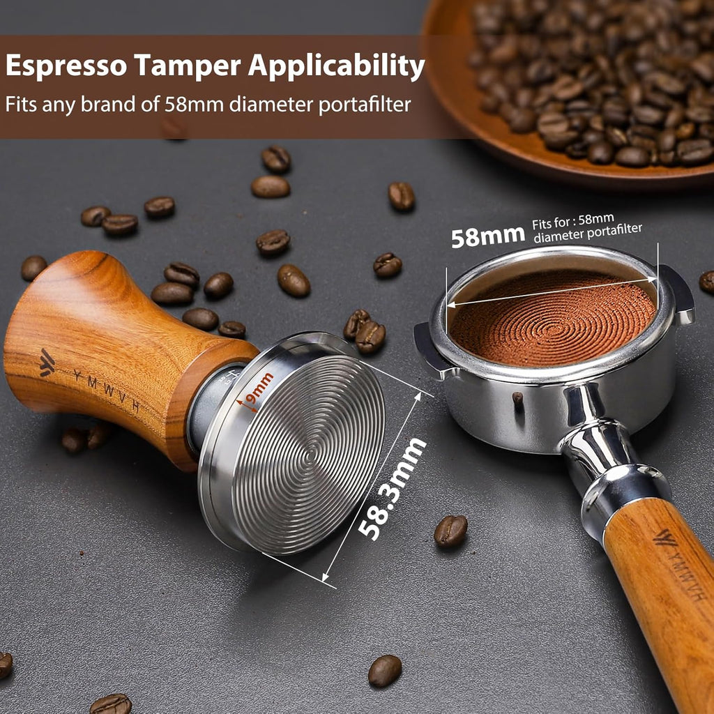 V5 Espresso Tamper, 58.3MM 2 Spring-loaded Calibrated Tamper with Stainless Steel Ripple Base, Walnut Wooden-Handle Tamper Compatible with Gaggia series Espresso Machine Portafilter and 58mm E61 Group
