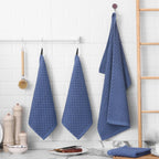 Fintale 100% Cotton Kitchen Towels and Dishcloths Set, 12 x 12 & 15 x 25 Inches, Set of 10 Bulk Super Soft and Absorbent Terry Cloth Dish Towels, Quick Drying Hand Towels with Hanging Loop, Navy Blue