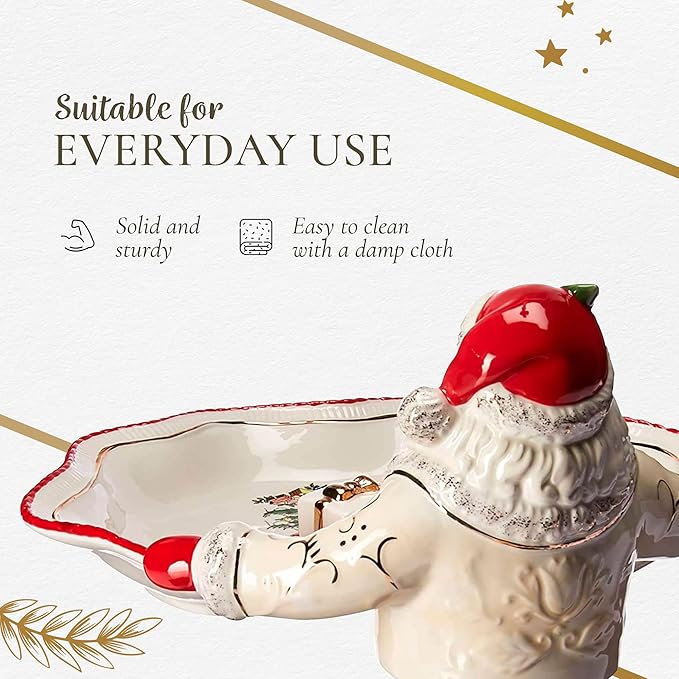 Spode Christmas Tree Gold Collection Figural Santa Dish, 12.25-Inch Holiday Décor Candy Bowl - Fine Earthenware with 22-Karat Gold Accents, Christmas Mantel Decoration & Holiday Tableware