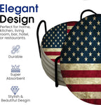 USA American Flag United States Round Coasters Set of 6 - Abosrbent Ceramic with Metal Stand for Drinks, Coffee, Non-Slip Cork Back for Tabletop Protection, 4 Inches (Rustic)