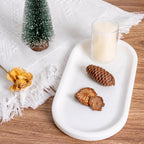 Koville Natural Marble Tray for Bathroom Decor Countertop, Vanity Tray Italy Oval Stone Trays for Candles Perfume, Storage Trays for Cosmetics, Jewelry, Decorative Tray for Dresser Organizer(White)