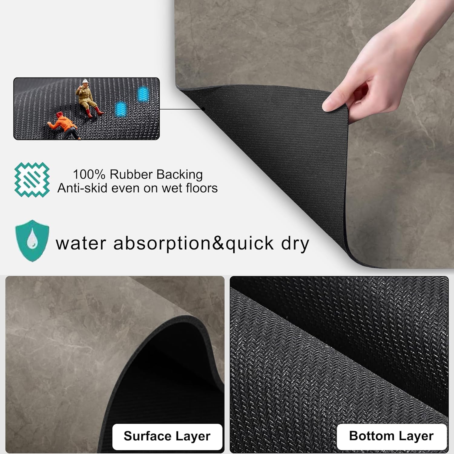 Coffee Maker Mat Accessories for Countertop - Coffee Bar Decoration Rubber Backed Dish Drying Mat for Kitchen - Pu Absorbent Hide Stain Pad, Wipeable Espresso Machine Mat for Dish Rack 25x17in