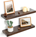 Floating Shelves for Wall Decor, 8 Inch Deep Rustic Solid Elm Wood Floating Shelves Wall Mounted, Wall Shelves with Invisible Bracket for Living Room Bathroom Bedroom Kitchen, 24 Inch Set of 2, Walnut