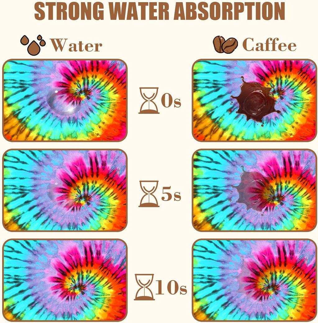 Dish Drying Mat Colorful Tie Dye Coffee Bar Mat for Countertop Absorbent Rubber Backed Hide Stain Dish Drainer Rack Pad Coffee Maker Espresso Machine Dining Room Decoration 11.8 x 19.7 Inch