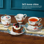 ACMLIFE Tea Cups and Saucers for 1, Bone China Teacup Set for Adults with Gold Trim and Gift Box, Deer Chinese English British Wedding Tea Set for One Coffee Cup Set 6.8 oz (Red-Deer)
