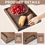 Lallisa 4 Pcs Large Wooden Serving Trays Decorative 15.75 x 11.81 x 2.36 Inch Ottomantray Rustic with Handle for Banquet Party Rectangular Lap Tray for Breakfast Coffee Table Picnic Bed Eating