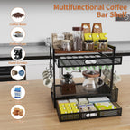 Coffee Bar Organizer Station with CoffeePod Drawer Mug Cup Holder and Tea Condiment Storage Kitchen Countertop Organizer CoffeeBar Accessories for Kitchen,Home,Office