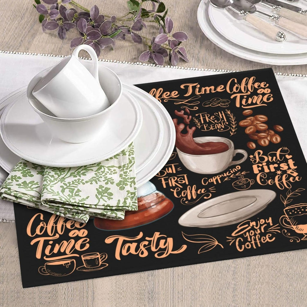 Fun Coffee Dish Drying Mat, Highly Absorbent Microfiber Kitchen Counter Pad Reusable Washable, 16*18"
