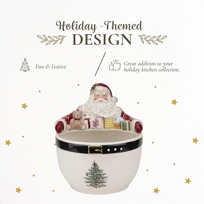Spode Christmas Tree 7-Inch Santa Nut Bowl - Decorative Serving Bowl for Candies, Nuts, or Desserts - Christmas Holiday Season, Fine Earthenware - Holiday Entertaining & Festive Table Decor
