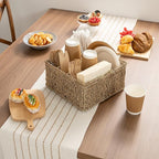 StorageWorks Wicker Silverware Organizer with Handle, Seagrass Kitchen Utensil Holder, Large Utensil Holder for Kitchen Counter, Spoon Forks Knife Cutlery Caddy, Paper Plate Dispenser for Countertop