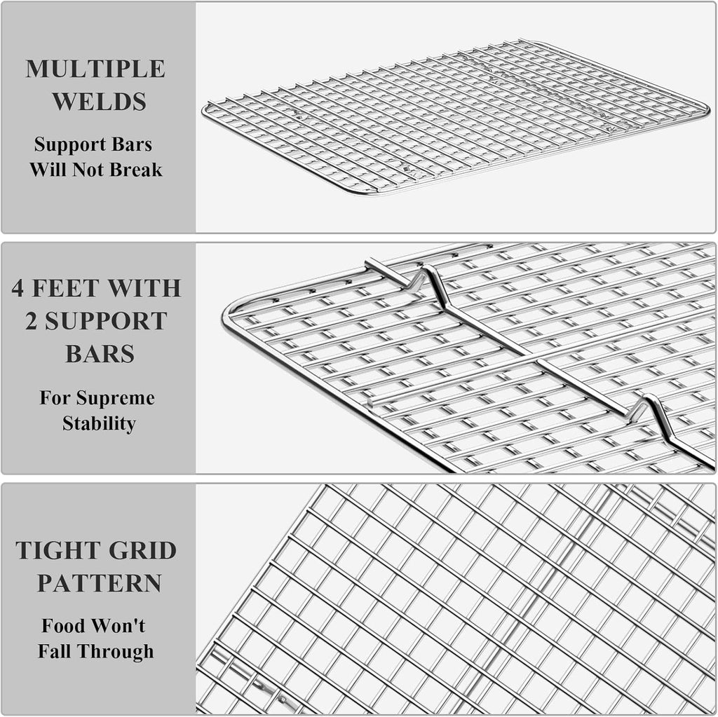 Baking Sheet with Cooling Rack Set [2 Sheets + 2 Racks], Deedro Stainless Steel Cookie Half Sheets Baking Pan Oven Tray with Rack, 12 x 10 x 1 Inch, Heavy Duty, Non-toxic, Dishwasher Safe