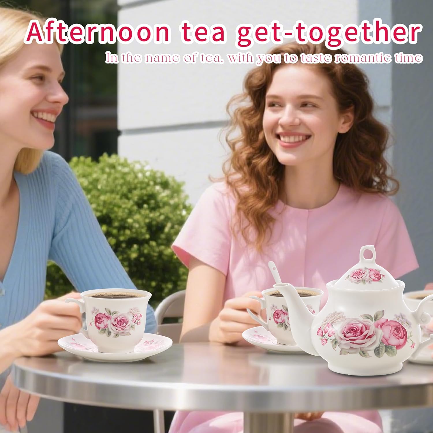 20-Pieces Tea Set For Adult with Golden Metal Rack,Porcelain Tea Sets For Women,Tea Gift Sets for Home&Party(016)