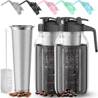 2 Pack 64 oz(2 Quart / 1.9 Liter) Cold Brew Coffee Maker Jar - Glass Cold Brew Maker with Handle, Stainless Steel Filter&Leak-Proof Lid, Heavy Duty Cold Brew Pitcher for Iced Coffee, Sun Tea, and Milk
