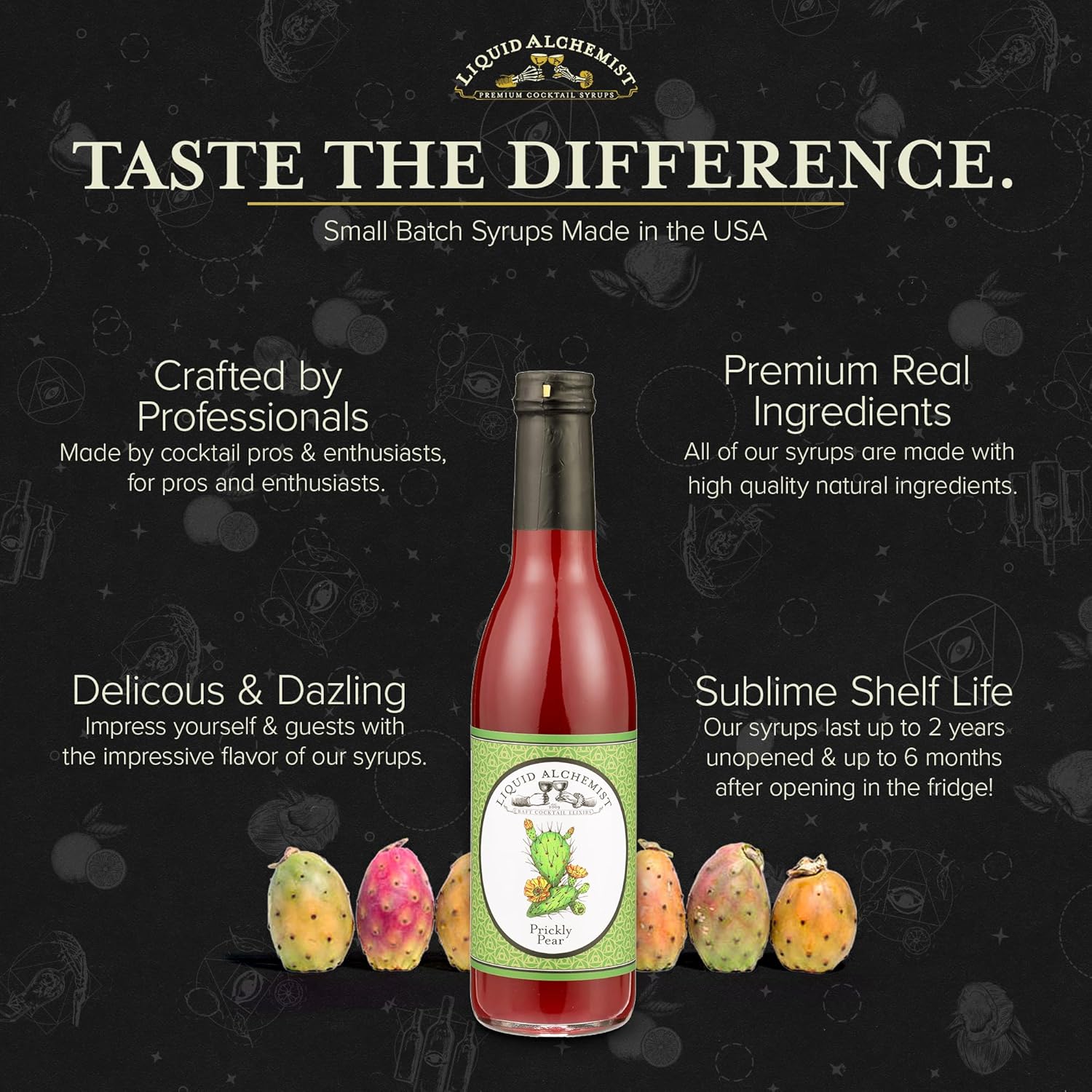 Liquid Alchemist Prickly Pear Syrup for Cocktails - Real Ingredients Make our Prickly Pear Puree a Perfect Margarita Mix - Our Vegan Drink Syrups are Non-GMO & Last up to 2 Years (12 oz)