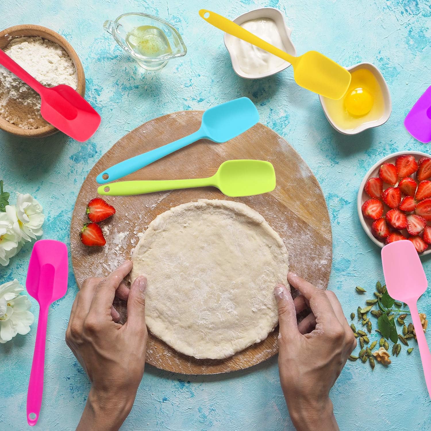 Patelai Silicone Spatulas, 7 Pieces 8.2 Inch Small Rubber Spoon Non Stick Kitchen Spatulas Heat Resistant Flexible Scrapers Baking Tool for Cooking, Mixing, Baking Tools