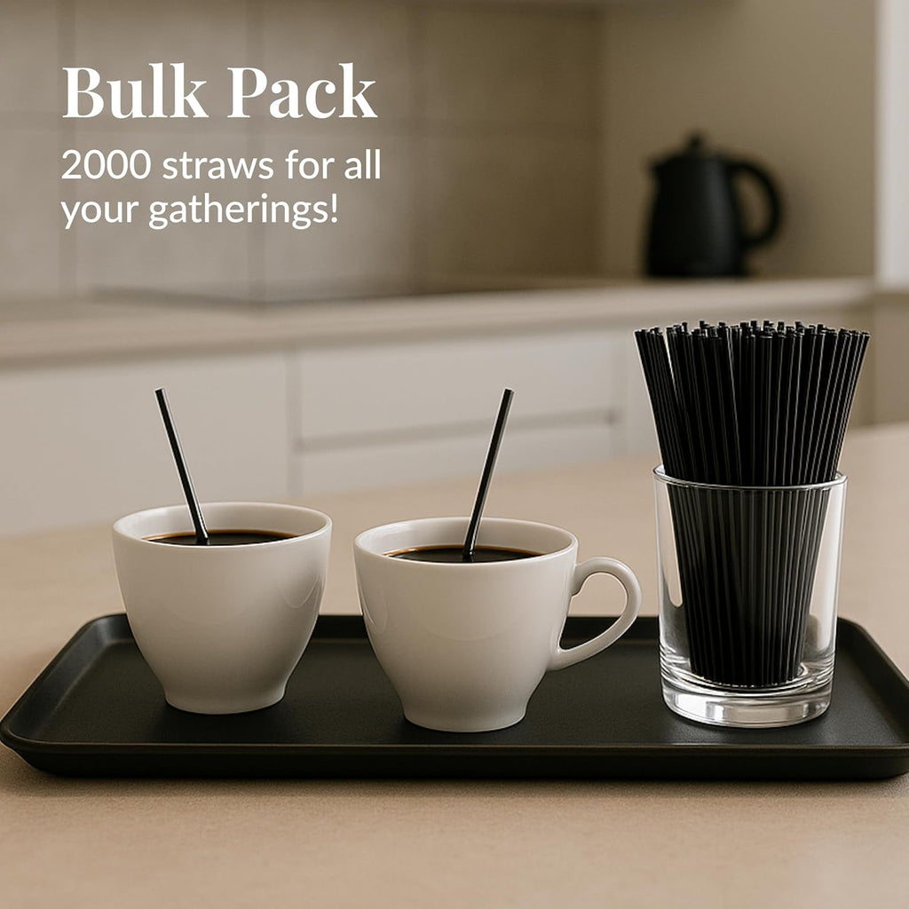 Prestee Plastic Coffee Stirrers 5.5 Inch, 2000 Count - Disposable Black Drink Stir Sticks for Coffee, Tea, Cocktails & Beverages - BPA-Free Plastic Stirring Straws for Home, Office & Events