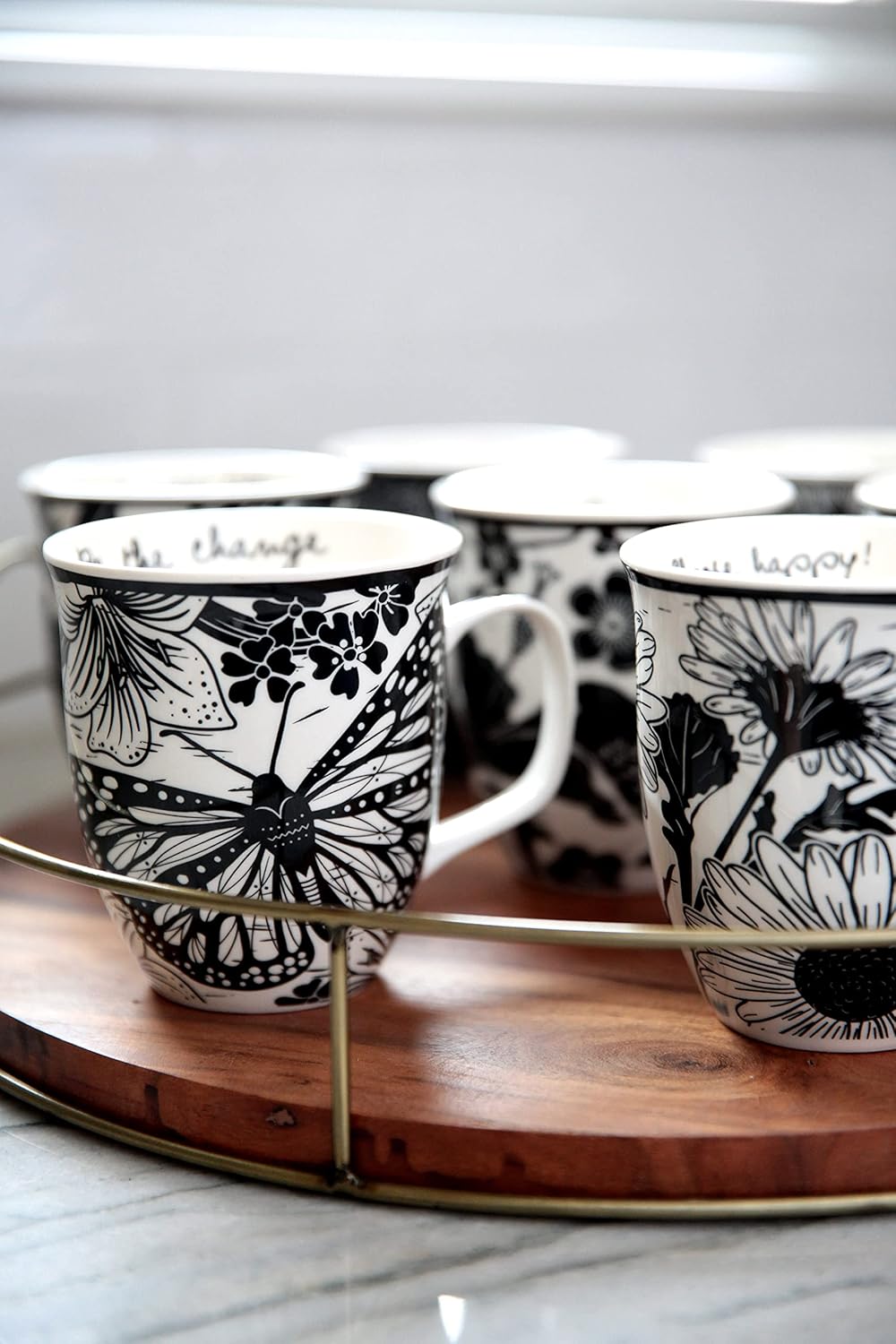 Karma Gifts 14 oz Black and White Boho Mug Sugar Skull - Cute Coffee and Tea Mug - Ceramic Coffee Mugs for Women and Men