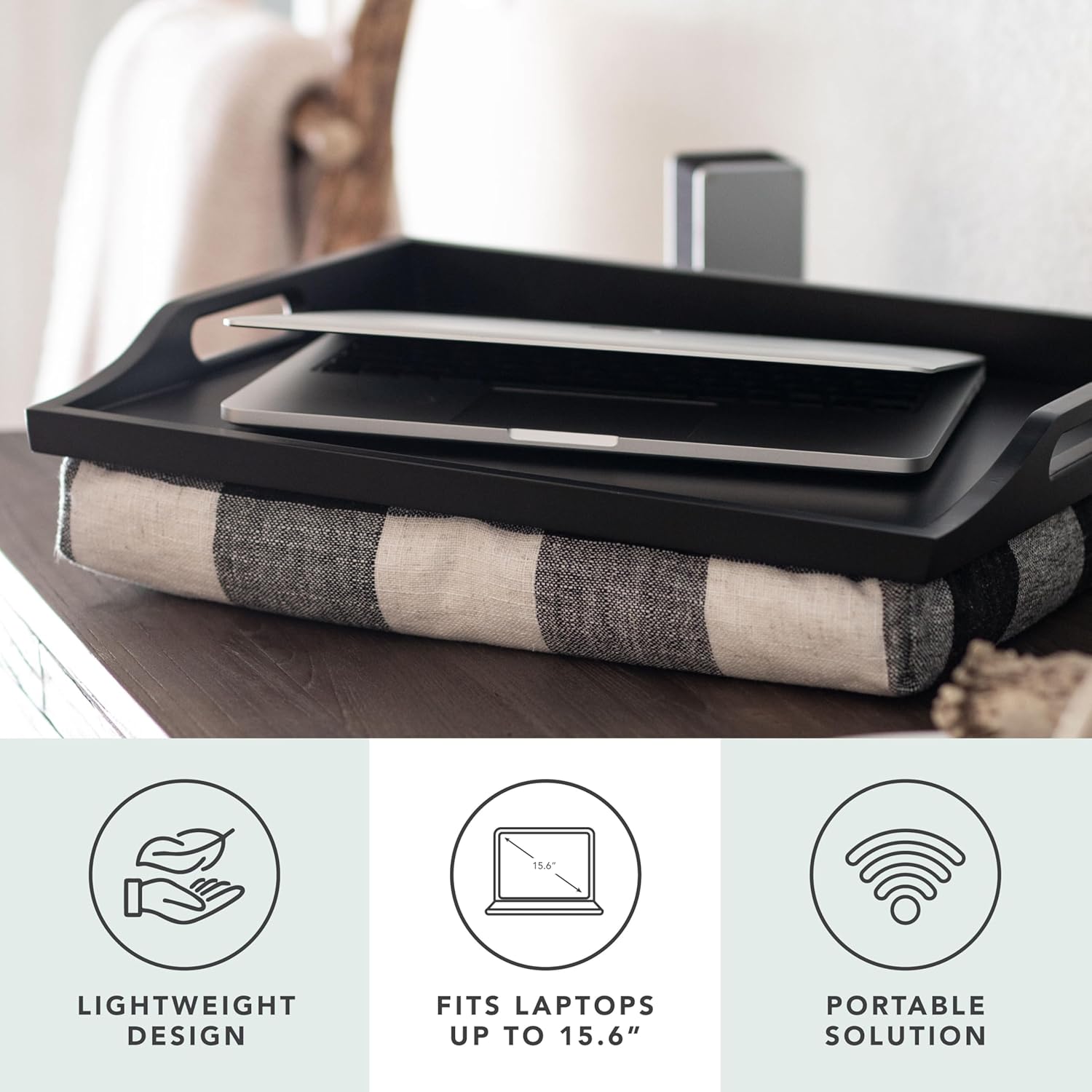 ROSSIE HOME Wood Bed Tray Lap Desk with Detachable Cushion, Serving Tray - Buffalo Check - Fits up to 15.6 Inch Laptops - Style No. 76108