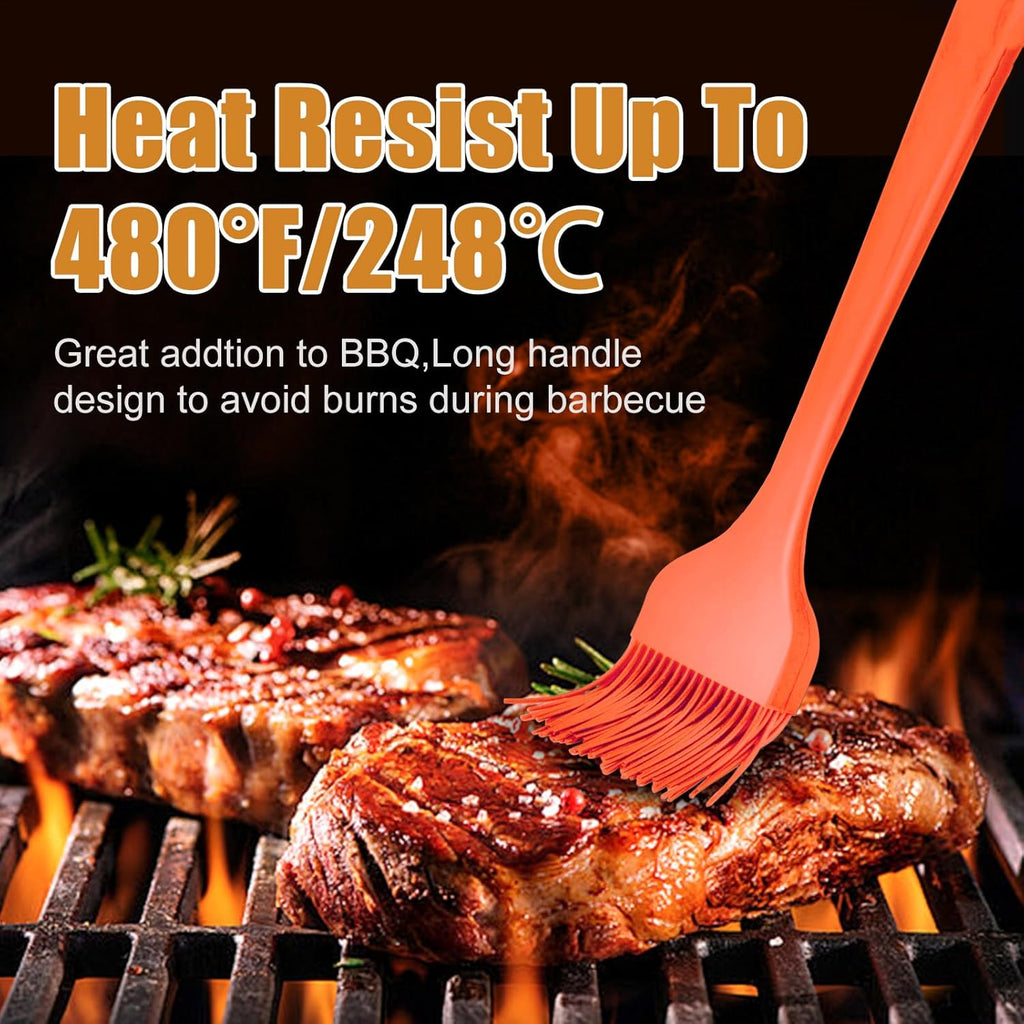 Silicone Basting Brush 2 Pcs Pastry Brush for Oil, BBQ, Grill, Sauce Baking Cooking, Dishwasher Safe (Orange)