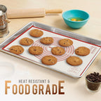 26 * 16 inches Red, Non-Slip Silicone Baking Sheets - Baking Mat with 0.7mm Thickness - Non-Stick Pastry & Cookie Mat for Kitchen Counter for Rolling Out Dough with Measurements.