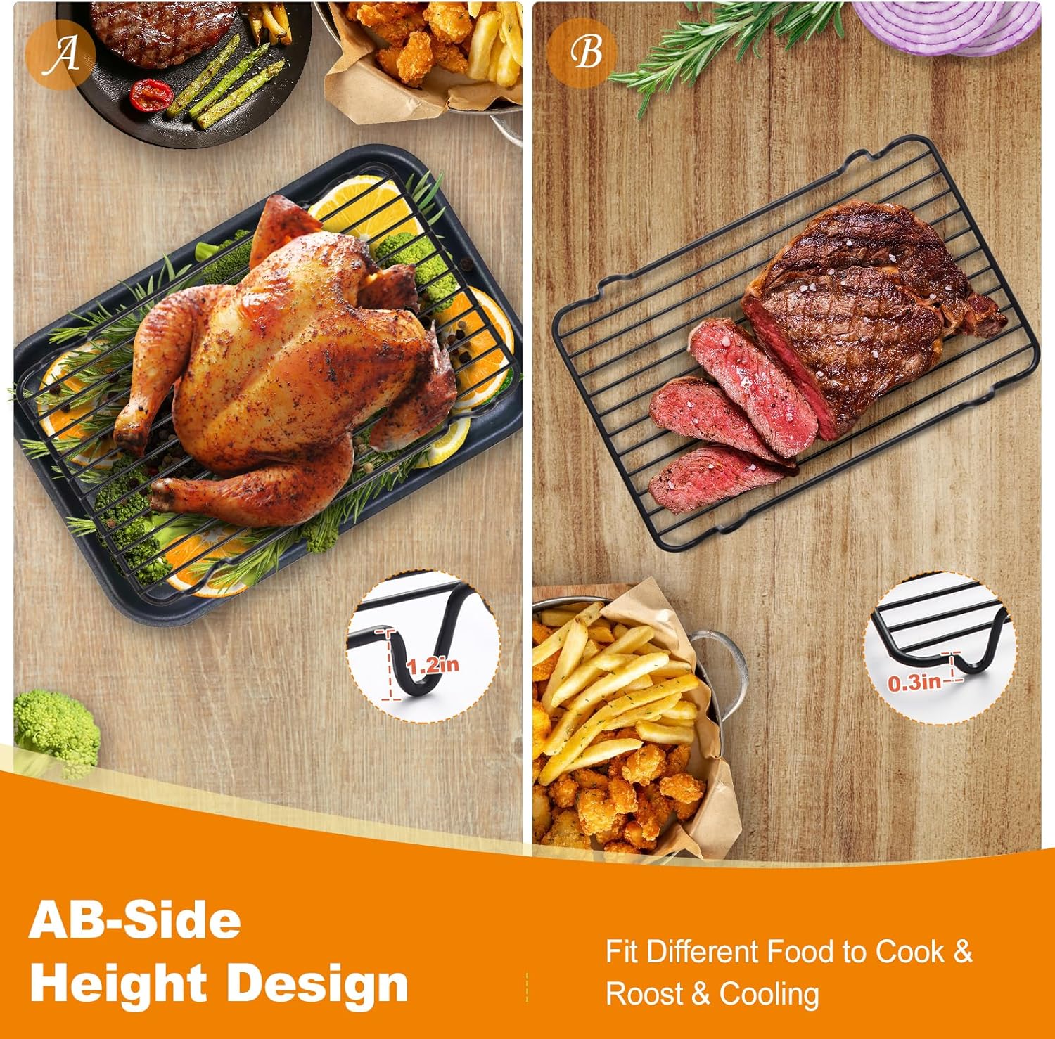 Roasting Rack,Heavy Duty Turkey Rack for Roasting Pan,Oven Roasting Rack Insert for Baking,Oven Cooking,Cooling and Grilling with Integrated Feet,Nonstick Coating,Dishwasher Safe(12"x 7.5")