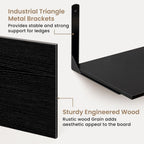 Fun Memories Floating Shelves for Wall, 12 Inch Deep Floating Shelves Set of 2, Wall Mounted Shelf with Metal Brackets, Rustic Wood Wide Shelf for Bathroom, Kitchen and Living Room, Black, 48W x 12D