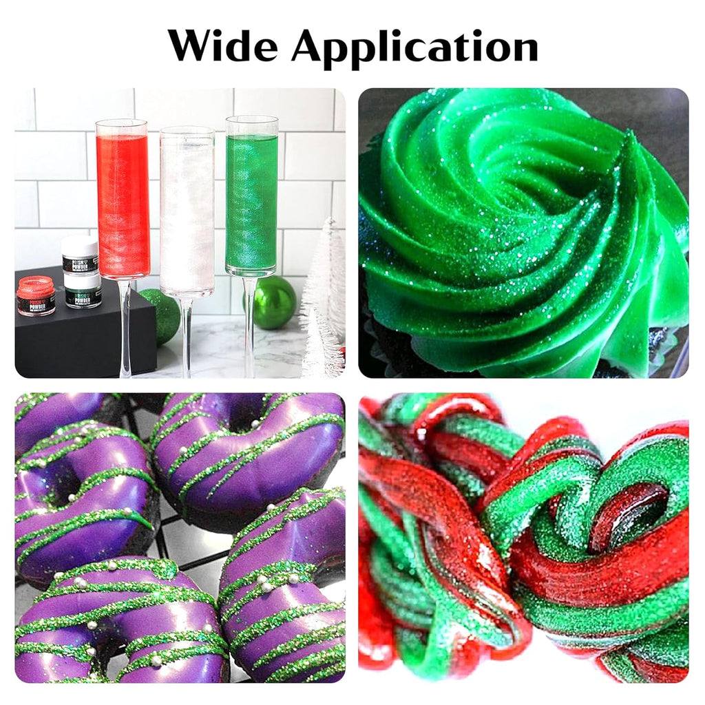 Green Edible Glitter for Cocktails - 6g Green Luster Dust Edible Drink Glitter Food Grade Metallic Shimmer Powder Sprinkles for Beverage Cake Chocolate Candy