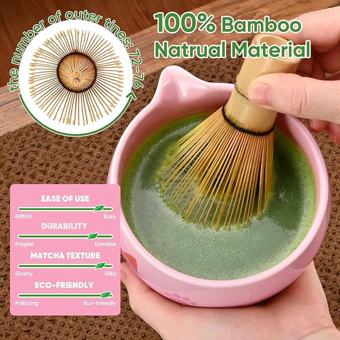 Matcha Whisk Set, 8Pcs Matcha Set for Ceremony, Matcha Whisk and Ceramic Bowl with Matcha Scoop & Sifter and All Accessories for Breakfast, Afternoon Tea, Ideal Gift Christmas, Anniversary