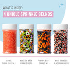 Sweets Indeed Halloween Sprinkles 4-Pack – 10.90 oz Jar Set | Candy Eyeball Mix, Bat & Pumpkin Quin Mix, Orange Sanding Sugar & Black/White/Orange Nonpareils | Cupcake & Cookie Decorations