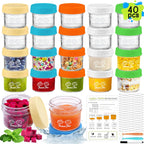 40 Pcs Glass Food Containers 4 OZ, Leak-Proof Reusable Storage Jars with Lids, Dishwasher Safe for Infant & Baby Food