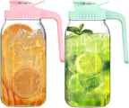 2-Pack 64oz Glass Mason Jar Pitchers with Leak-Proof Lids and Handles – Wide Mouth Design for Sun Tea, Cold Brew, Lemonade, Juice, Iced Tea, and Water