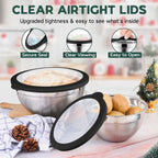 Stainless Steel Mixing Bowls with Black Lids, Metal Nesting Mixing Bowl Set of 5 - Size 1.5, 2, 2.6, 3.5, 4.6QT