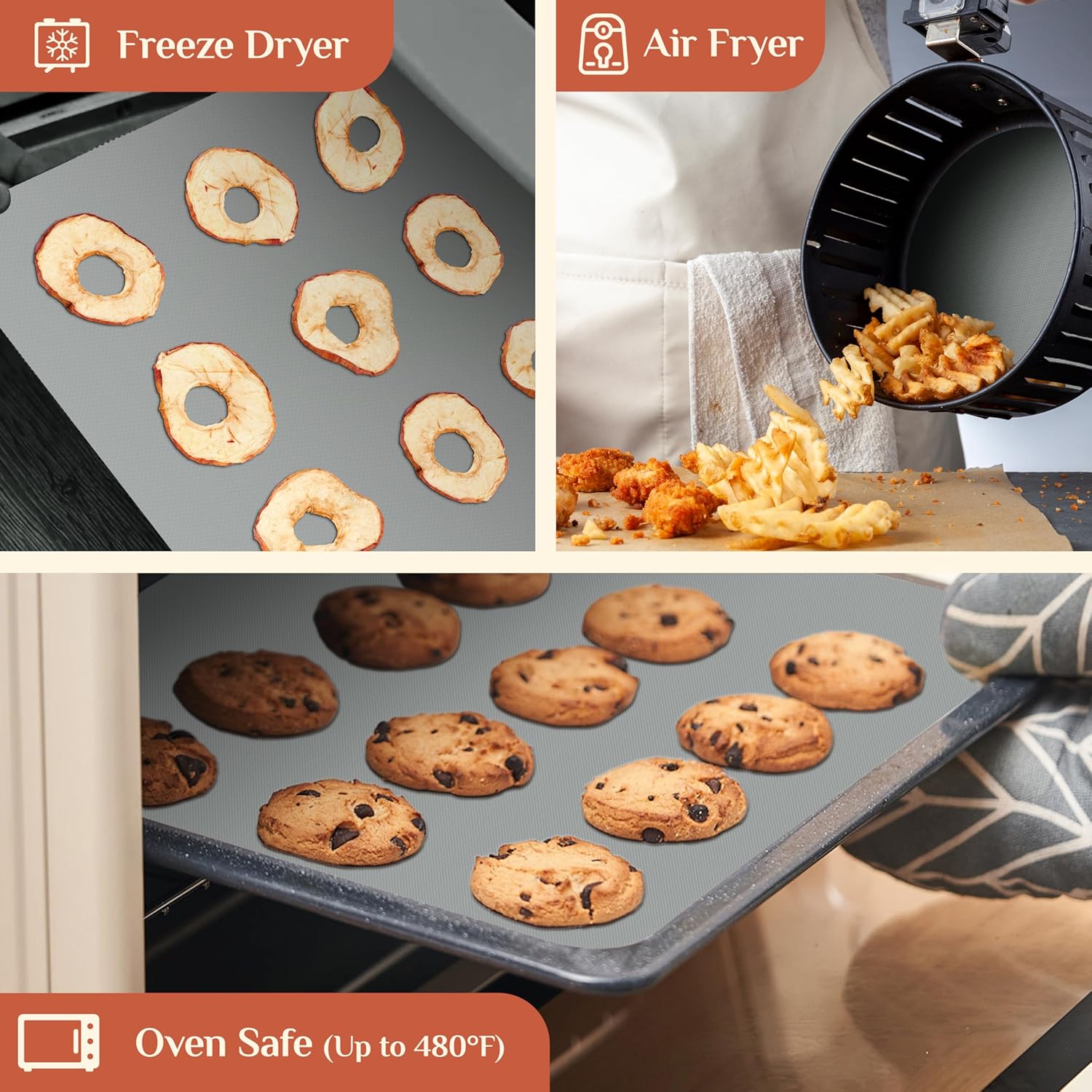 Silicone Baking Mat, 12 IN x 10 FT Free Cutting Baking Sheet, Non-Stick Reusable Dough & Pastry Mat, Non-Slip Silicone Mat Roll for Air Fryer Liner, Freeze Dryer, Oven Baking Pan, Kitchen Counter