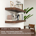 Floating Shelves - 2 Large Wall Mounted Shelves with Invisible Brackets, Long Wood Floating Wall Shelf for Living Room, Bedroom, Kitchen (Brown, 36" W x 9" D x 1.5" H)