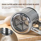 3-Cup Flour Sifter for Baking, Stainless Steel One-Hand Press Sifter with Double-Layer Fine Mesh - Includes Bonus Dough Scraper/Cutter for Bread & Pastry (White)