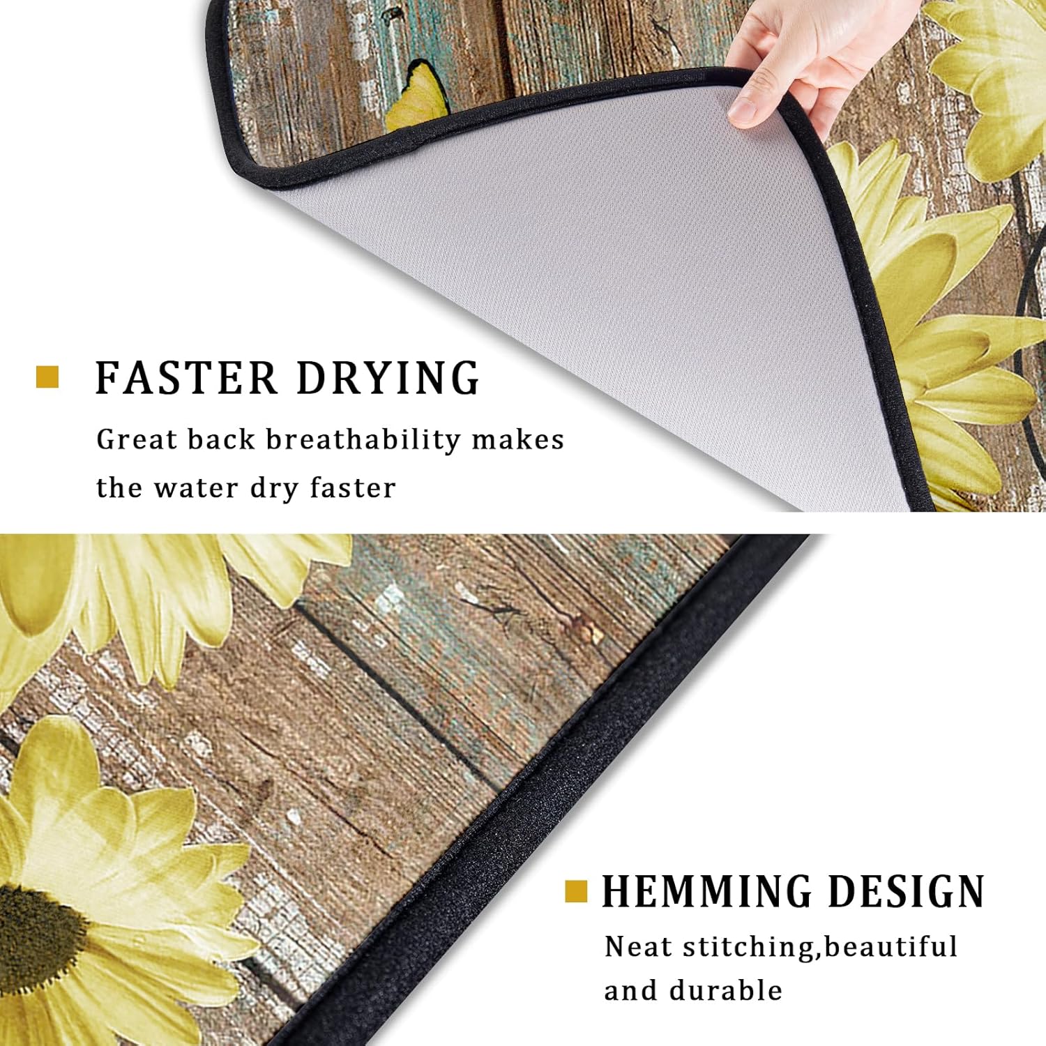 Rustic Daisy Dish Drying Mat for Kitchen Countertop 18x24 inch Yellow Sunflowers on Wooden Board Dish Drainer Mats Fast Drying Country Vintage Style Shabby Chic Flower Dish Drying Pad Decor Large