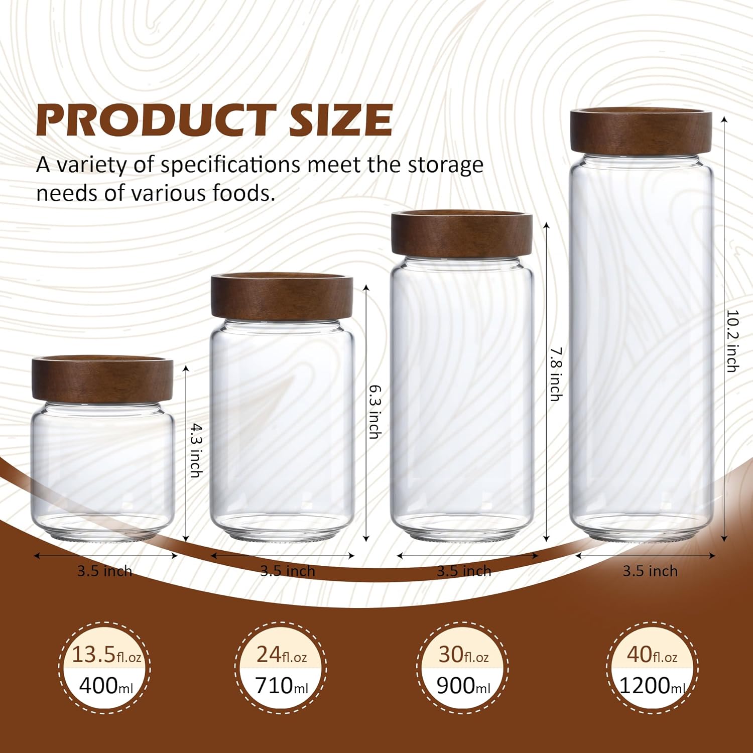13.5 oz/400 ml Glass Jar with Airtight Wooden Screw Top Lid, Clear Stackable Food Storage Canister, Small Cute Decorative Glass Container for Coffee, Candy, Cookie, Sugar, Oatmeal, Salt, Spice