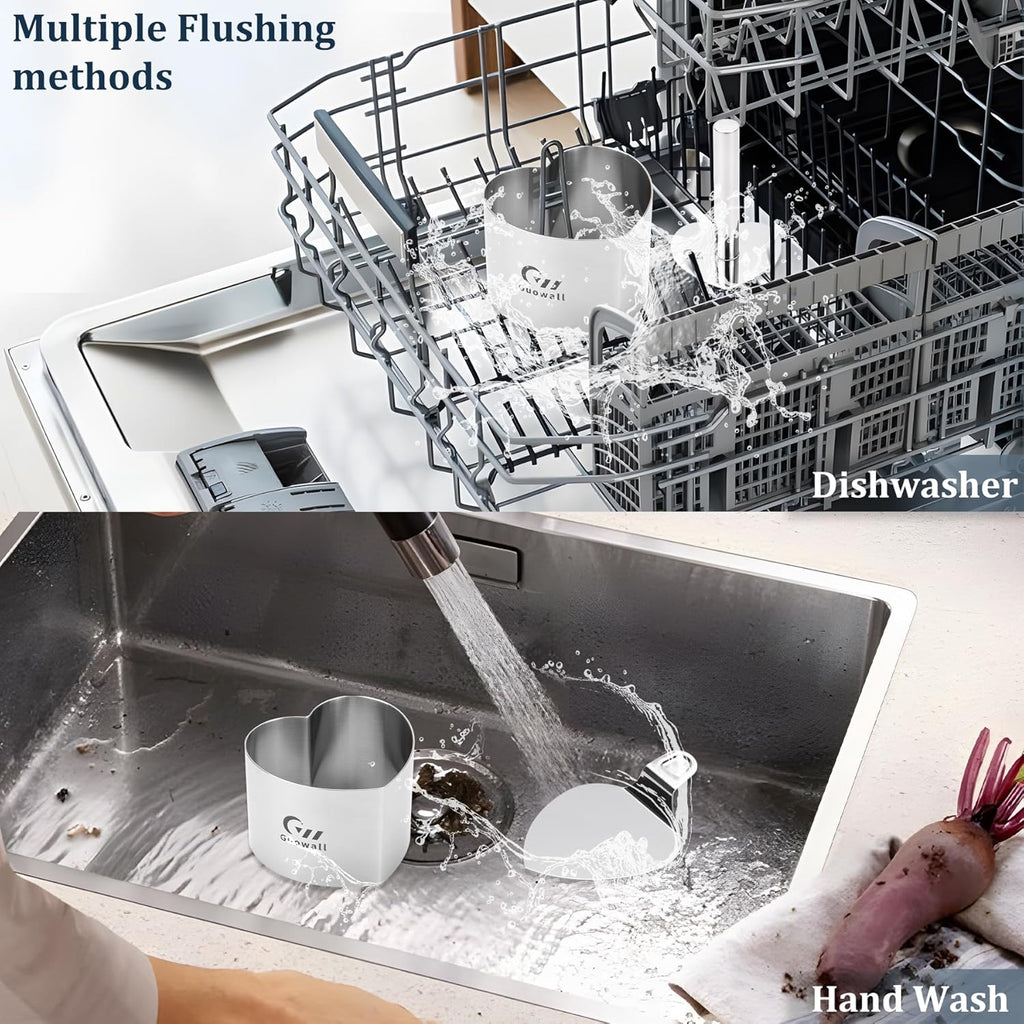 Guowall Heart Shaped Seamless Cake Ring, 3 inch Mousse Mold for Baking, Nonstick Stainless Steel Heart Dessert Mould Set, Includes 1 lifter, 1 pusher and 6 rings