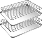 CEKEE Baking Sheet and Cooling Rack Set, 4PCS Stainless Steel Cookie Sheets for Baking with Baking Rack, Non Toxic & Heavy Duty & Easy Clean Baking Pan Tray for Toaster Oven, Size 18 x 12 x 1 Inch