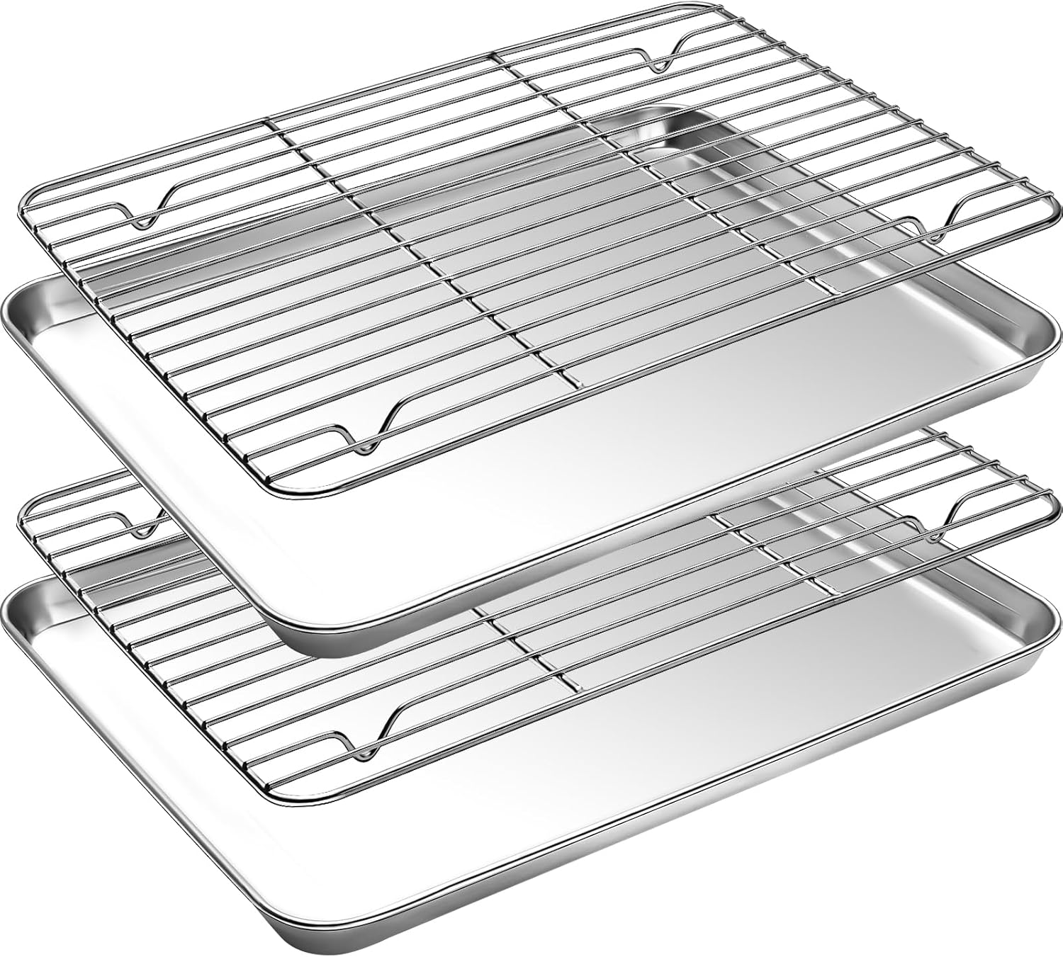 CEKEE Baking Sheet and Cooling Rack Set, 4PCS Stainless Steel Cookie Sheets for Baking with Baking Rack, Non Toxic & Heavy Duty & Easy Clean Baking Pan Tray for Toaster Oven, Size 18 x 12 x 1 Inch